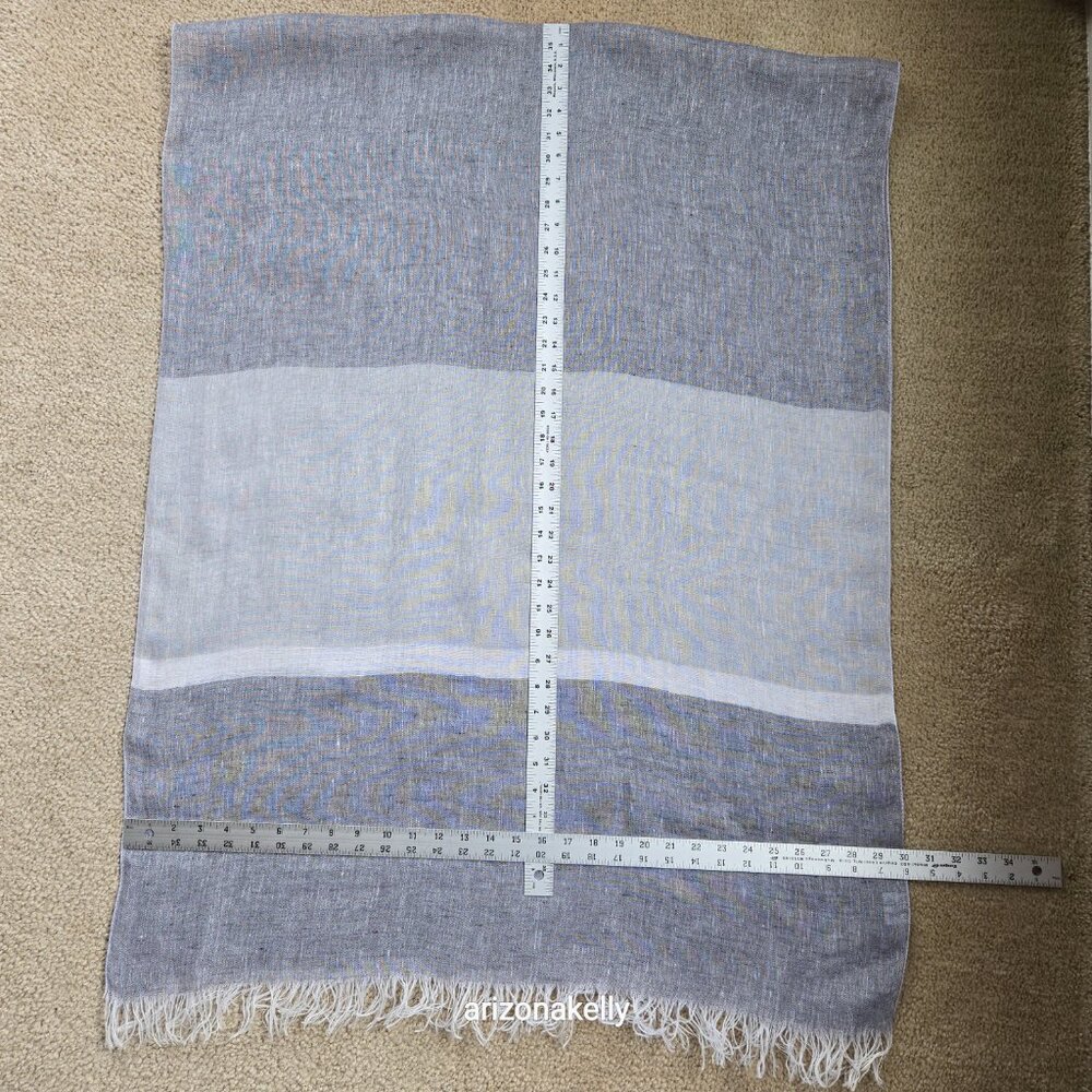 NWOT Italian Linen Scarf Grey and White PERFECT - Picture 2 of 12